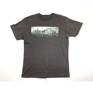 Mens L Large T-Shirt Short Sleeve Crew Neck Gray Tee New York Print